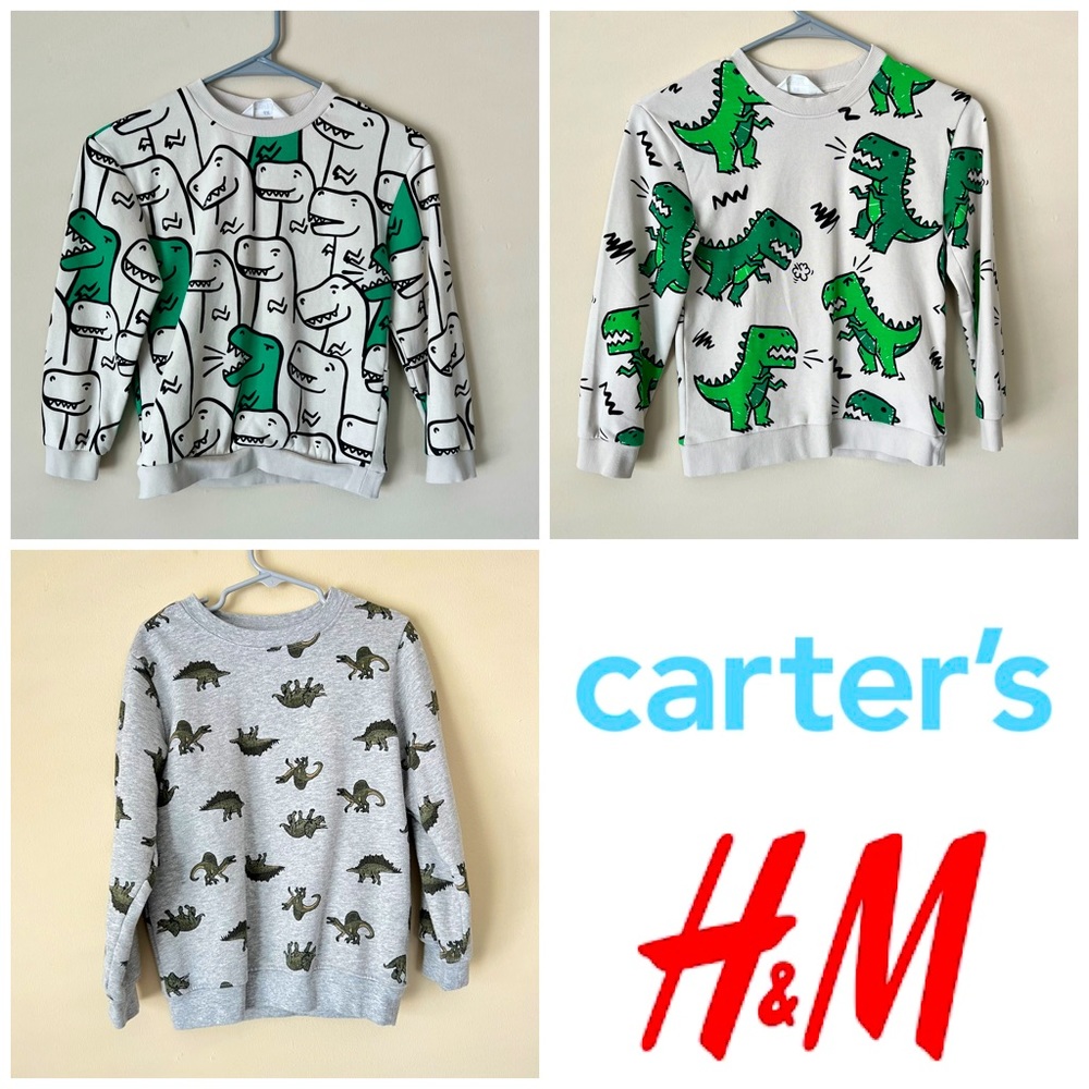 Bundle of H&M and Carters Kid Little Boy Dinosaur Sweatshirts LIKE NEW Size 6-8
